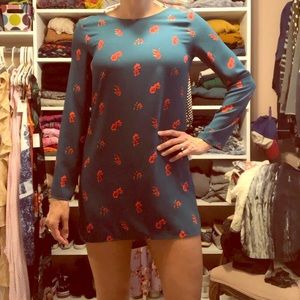 Teal dress with Pink flowers